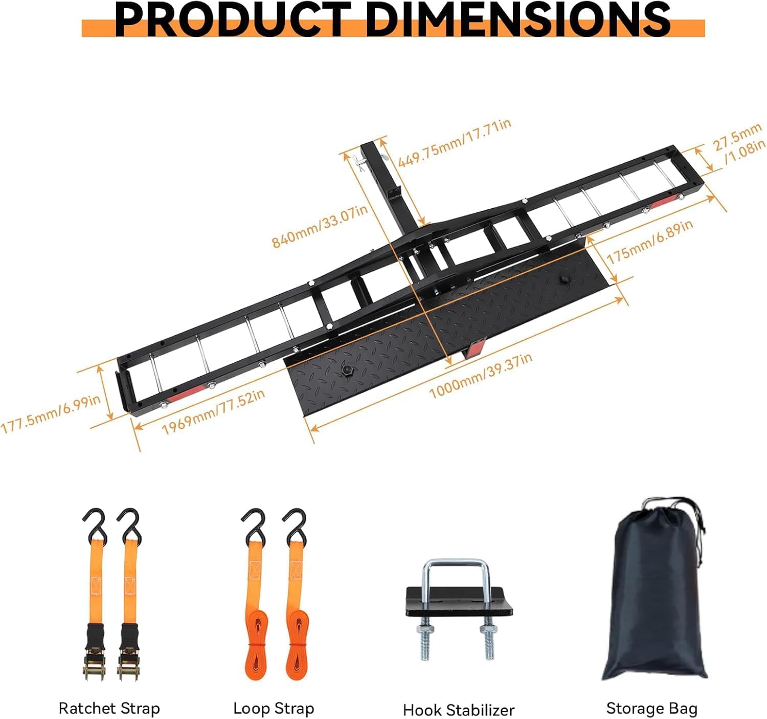 AUCT 18213 - $178 Motorcycle Hitch Carrier with Loading Ramp, 600 LBS Weight Capacity, Heavy-Duty Iron - Image 4