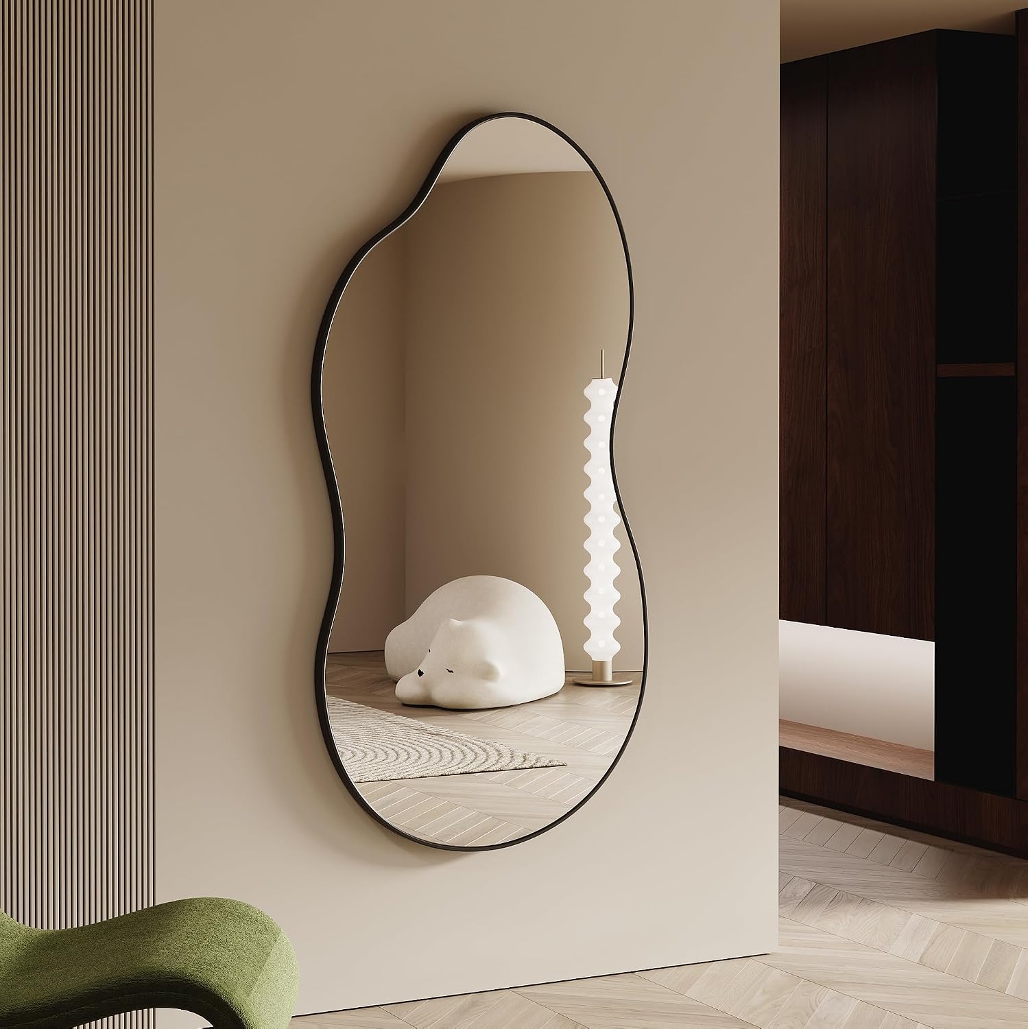 AUCT 18505mm - $101 Irregular Wall Mirror - 28' 55' Asymmetrical Decorative Tempered Glass Aluminum Alloy - Image 3