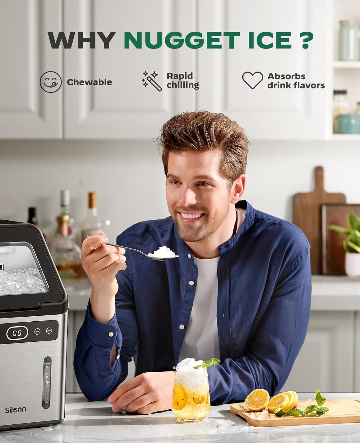 AUCT 18426 - $135 Silonn Nugget Ice Makers Countertop - 44lbs per Day Ice Machine with Self-Cleaning, T - Image 4
