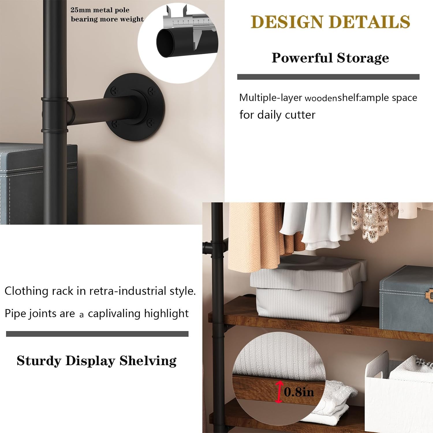 AUCT 17603 - $71 HOMEKAYT Industrial Pipe Clothes Rack,Wall Mounted Clothing Rack with Shelves, Heavy D - Image 2