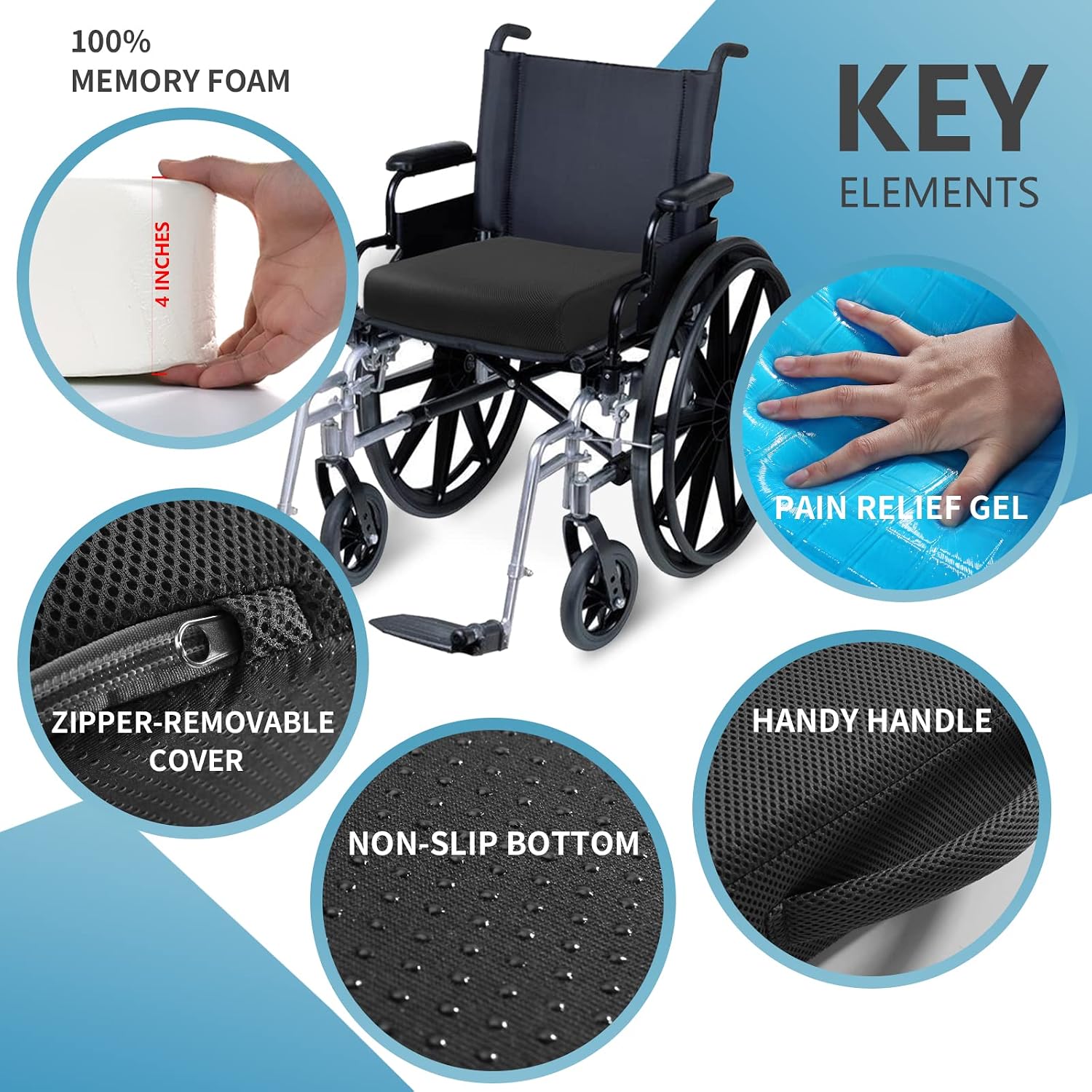 AUCT 18564 - $52 YOUFI Thick Memory Foam & Gel Seat Cushion, 18"X16"X4" Large Chair Cushion for Wheelch - Image 3