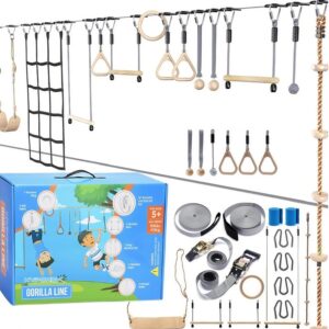 AUCT 18416 - $170 Hyponix Ninja Warrior Obstacle Course for Kids, 2 x 60 ft, 13 Obstacles | Ninja Slack