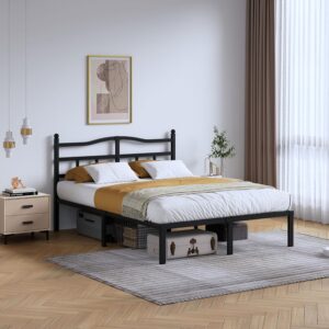 AUCT 20187 - $69 SHOANED 14 Inch Metal Bed Frame - Full Size Heavy Duty Bedframe with Headboard Black B