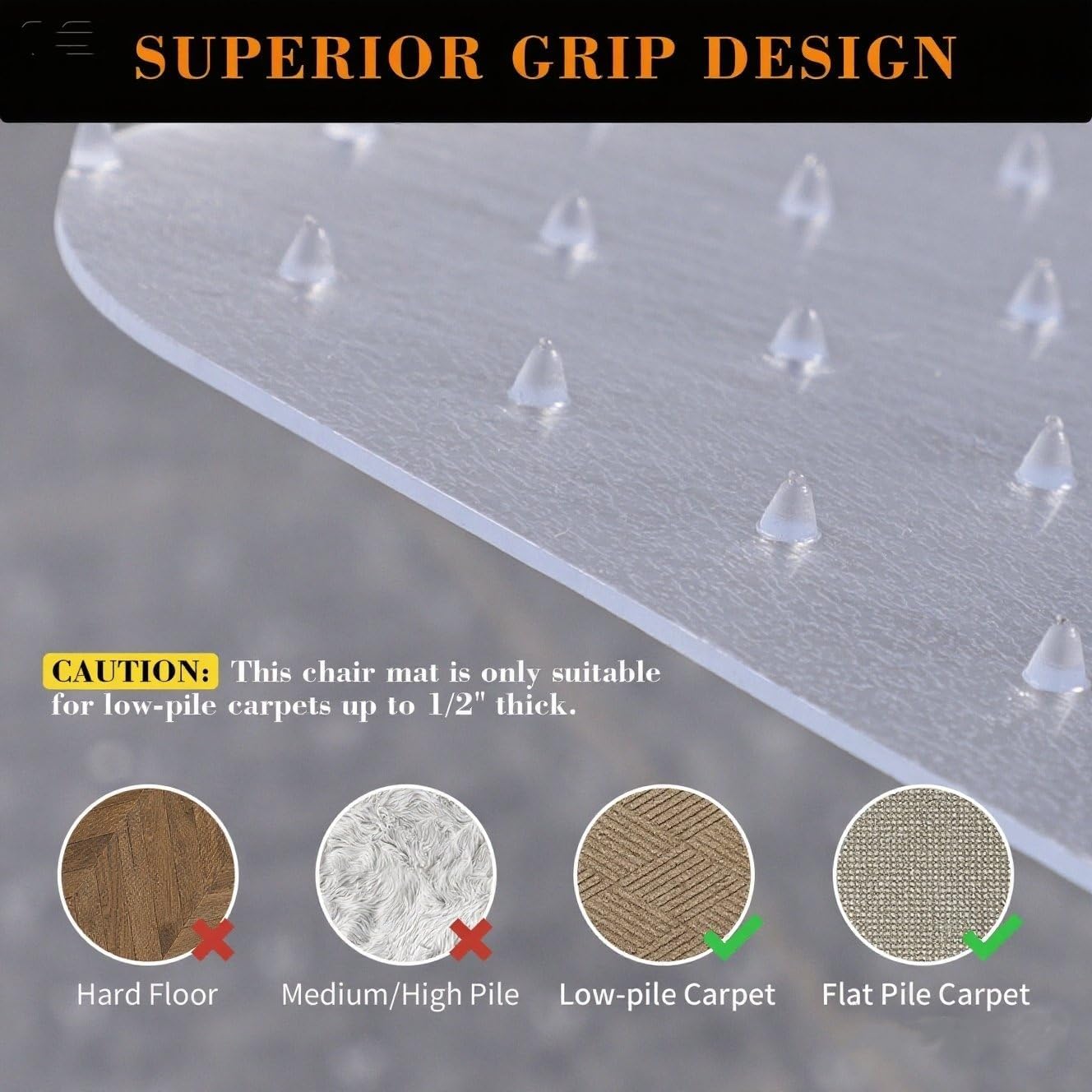 AUCT 19611 - Clear Chair Mat for Carpet, QQpony 46" x 60" Office Chair Mat for Carpeted Floors, Heavy D - Image 3