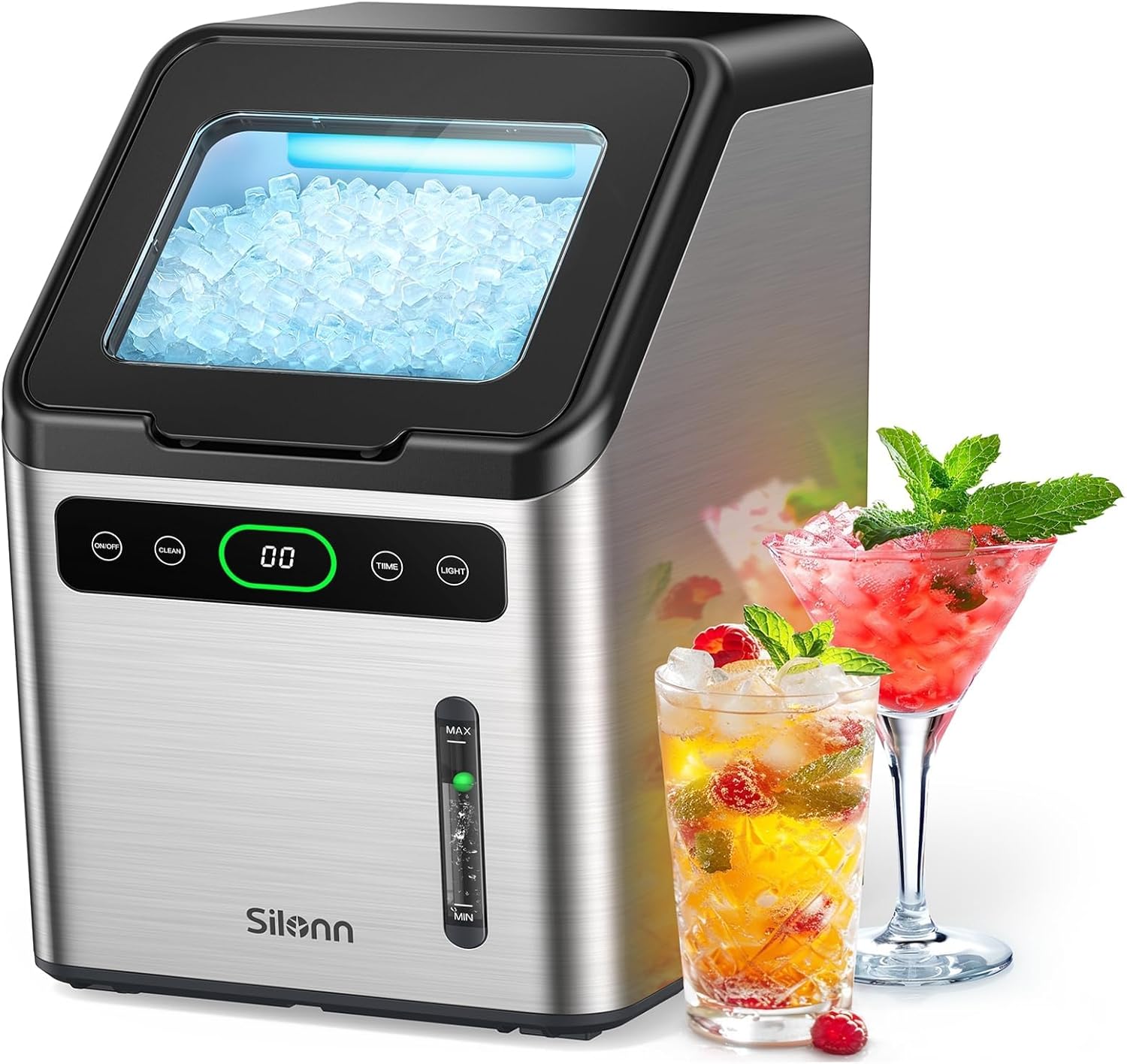 AUCT 18426 - $135 Silonn Nugget Ice Makers Countertop - 44lbs per Day Ice Machine with Self-Cleaning, T