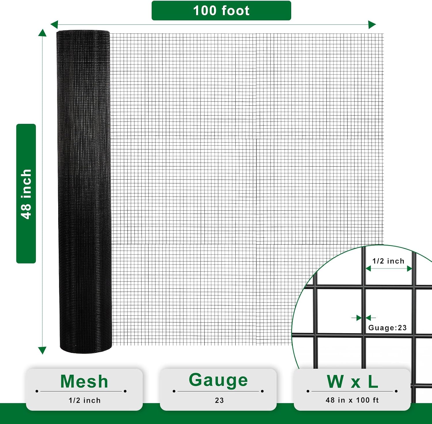 AUCT 19517 - $90 Hardware Cloth 1/2 inch 48 x 100 ft Black 19 Gauge Vinyl Coated Welded Wire Mesh Roll - Image 3