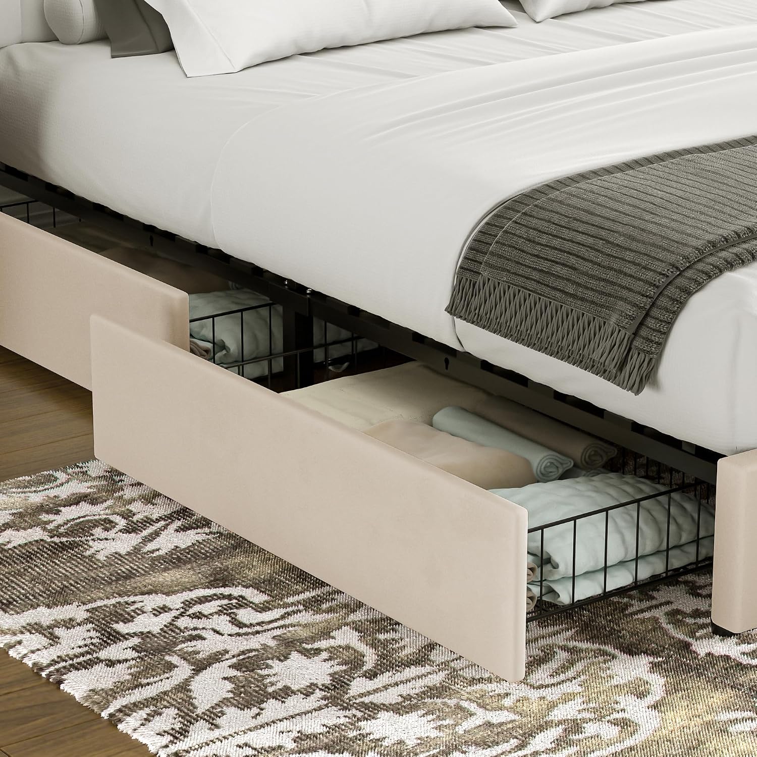 AUCT 18126 - $174 VECELO Full Size Upholstered Bed Frame with 4 Drawers and Headboard, Velvet Platform - Image 4