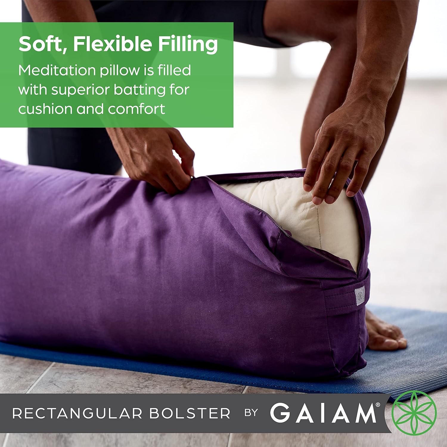 AUCT 18729 - Gaiam Yoga Bolster Pillow, Supportive Cushion for Restorative Yoga | Firm cotton-filled bo - Image 2