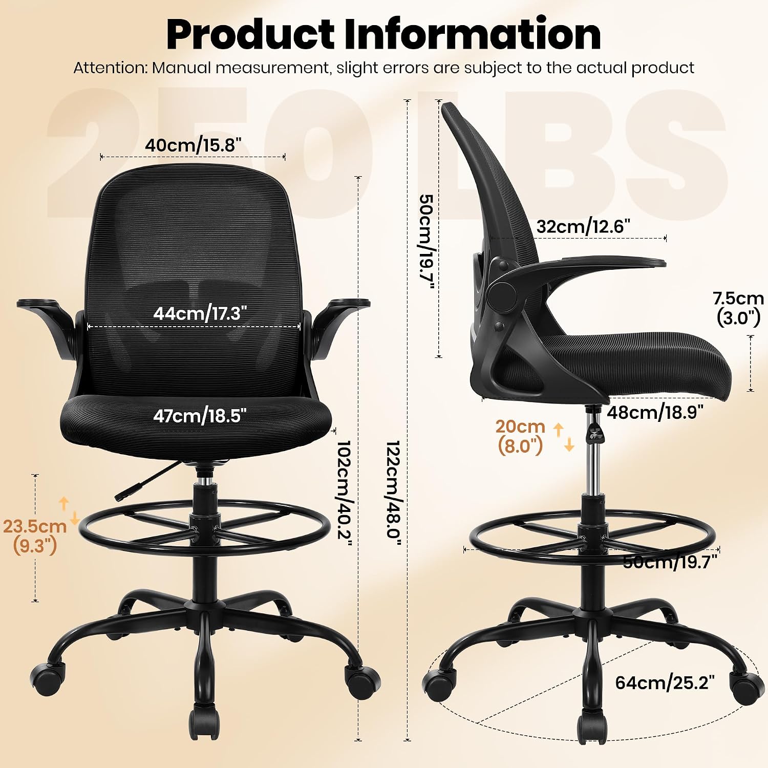 AUCT 18407 - $119 Drafting Chair Tall Office Chair with Flip-up Armrests Executive Ergonomic Computer S - Image 3