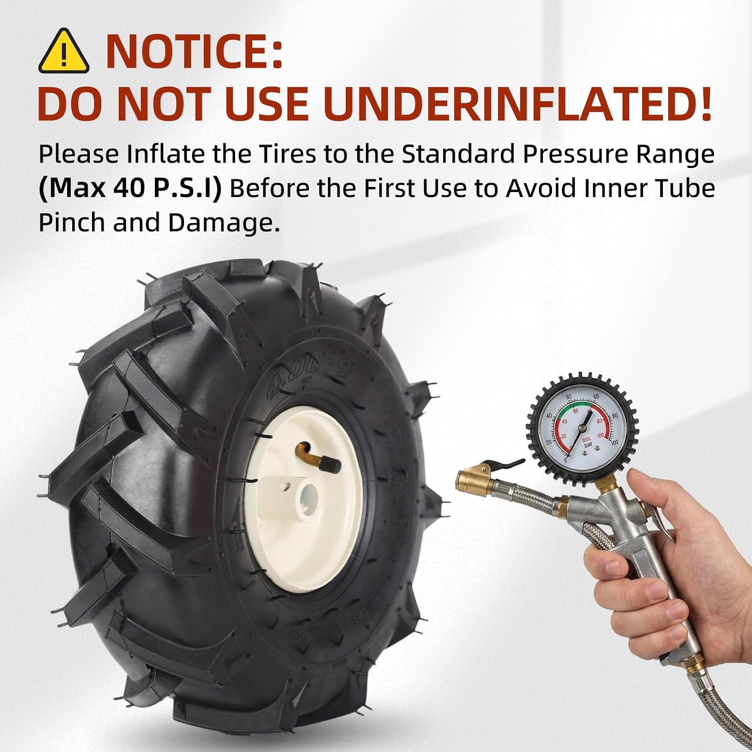 AUCT 18530 - 11x4.00-4 Tiller Tire & Wheel 3/4" Axle, 2PK for Craftsman Troy-Bilt | 4-Ply 3-1/8" Center - Image 2