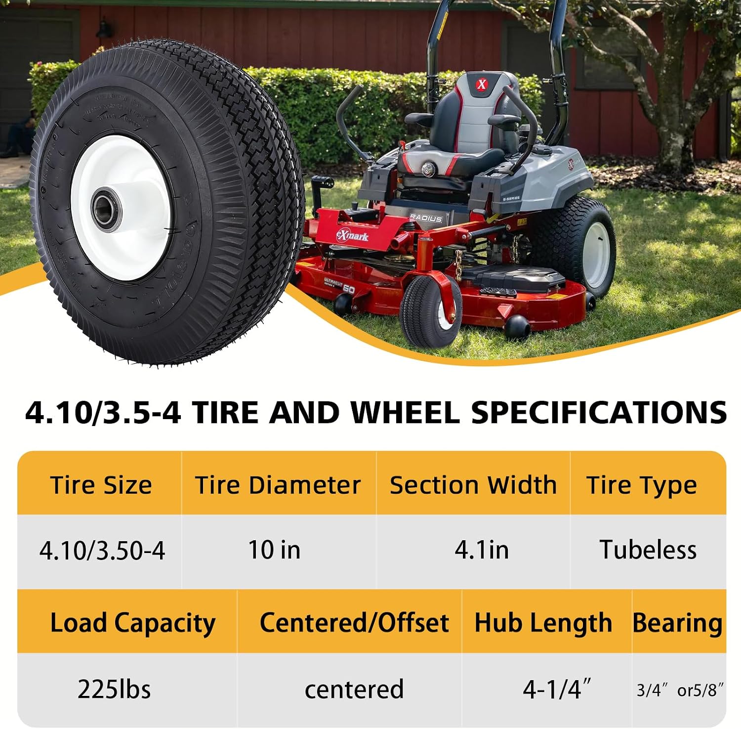 AUCT 18492 - $64 (2 Pack)4.10/3.50-4 Tubeless Lawn Mower Tire and Wheel,New Sawtooth Tread Tubeless Tir - Image 4
