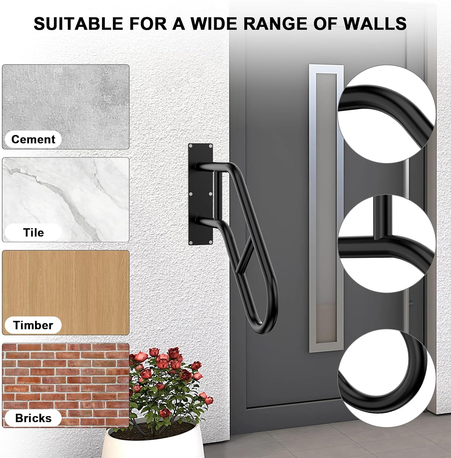 AUCT 19839 - Handrails for Outdoor Steps 22.8" Stair Railing Indoor1-3 Step, U-Shaped Safety Handrails - Image 4