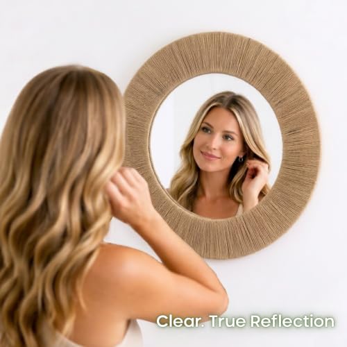 AUCT 19161 - $70 Chi An Home 24 inch Natural Jute Round Wall Mirror, Boho Decor Wall Mirror - Image 2