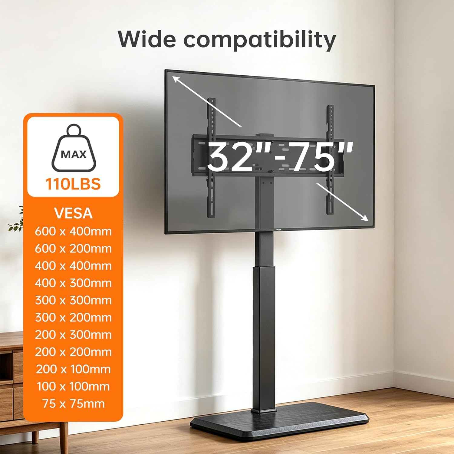 AUCT 18478 - $57 Universal Floor TV Stand for 32-75 Inch TVs up to 110 lbs | 30 Swivel | Height Adjus - Image 2