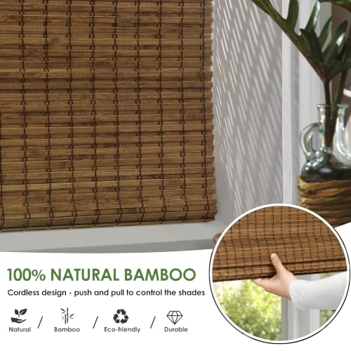 AUCT 18794 - $56 LazBlinds Cordless Bamboo Roman Shades, 33.5x64, Highfield Teak - Image 2