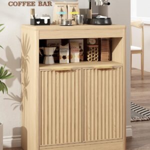 AUCT 18409 - $90 Fluted Buffet Cabinet with Storage, Small Coffee Bar Cabinet with Doors & Adjustable S