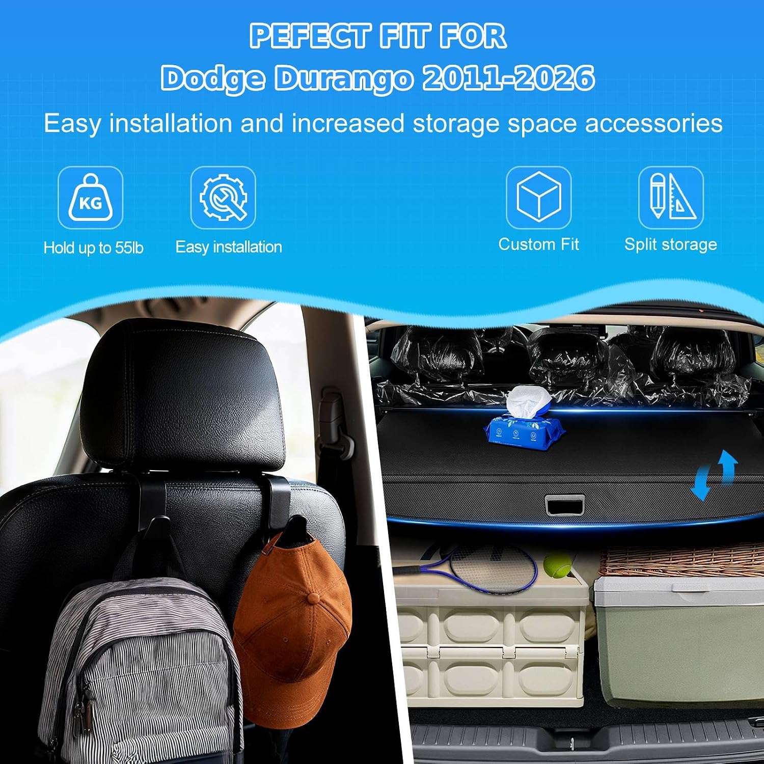 AUCT 19813 - $57 AUXKO Retractable Cargo Cover for Dodge Durango 2026-2011, Carbon Fiber - Image 2
