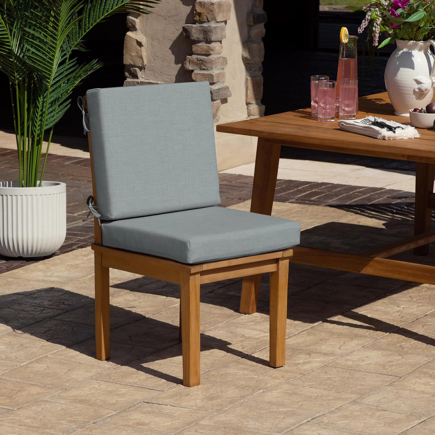 AUCT 18547 - Arden Outdoor Dining Chair Cushion, Foam, 20x40, Stone Grey | TPU Backed Fabric, Waterfall - Image 2