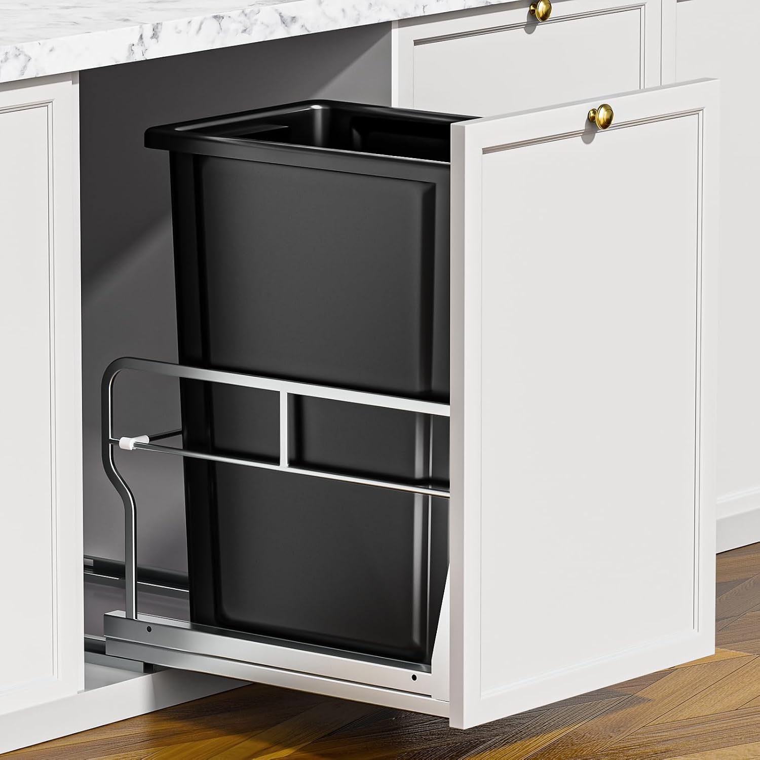 AUCT 18524 - $96 Insputer 8 Gal Pull Out Trash Can Under Cabinet with Soft-Close Slides | Space Saving,