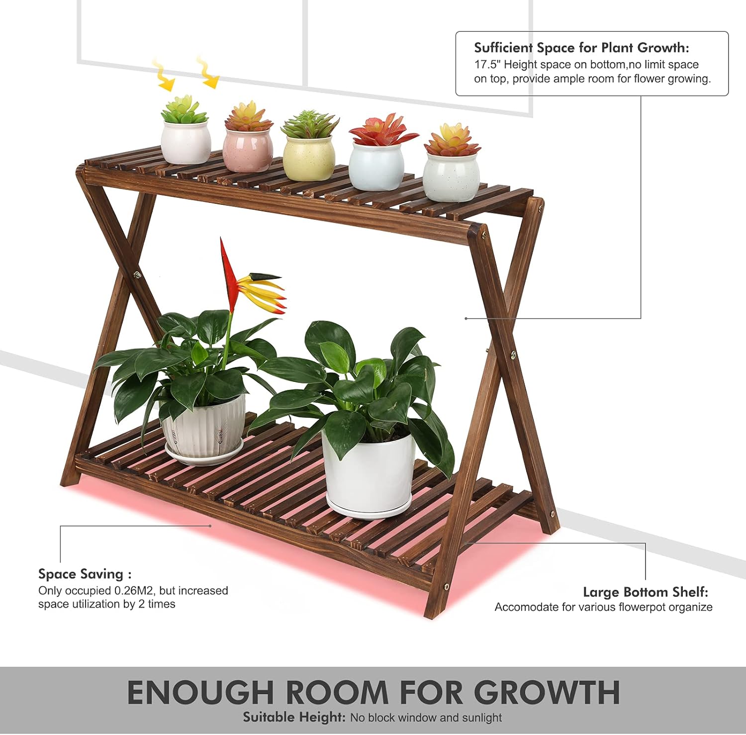 AUCT 18532 - Wood Plant Stand Shelf Indoor Outdoor 2 Tier Plant Bench Corner | Stepped Flower Stand Pla - Image 3
