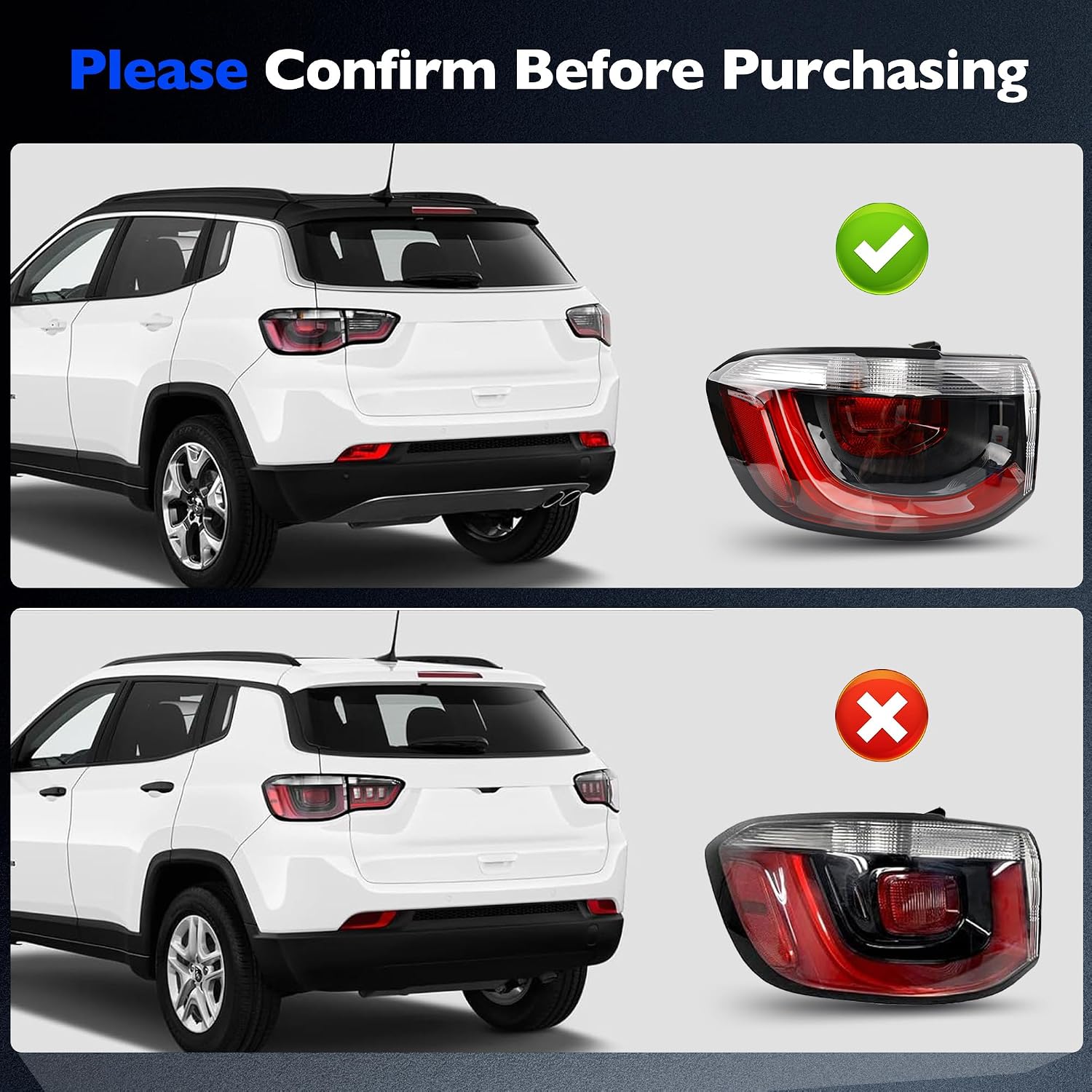 AUCT 18470 - $70 Tail Light Fits 2017-2021 Jeep Compass Rear Light Left Driver Side | Brake Outer Taill - Image 3