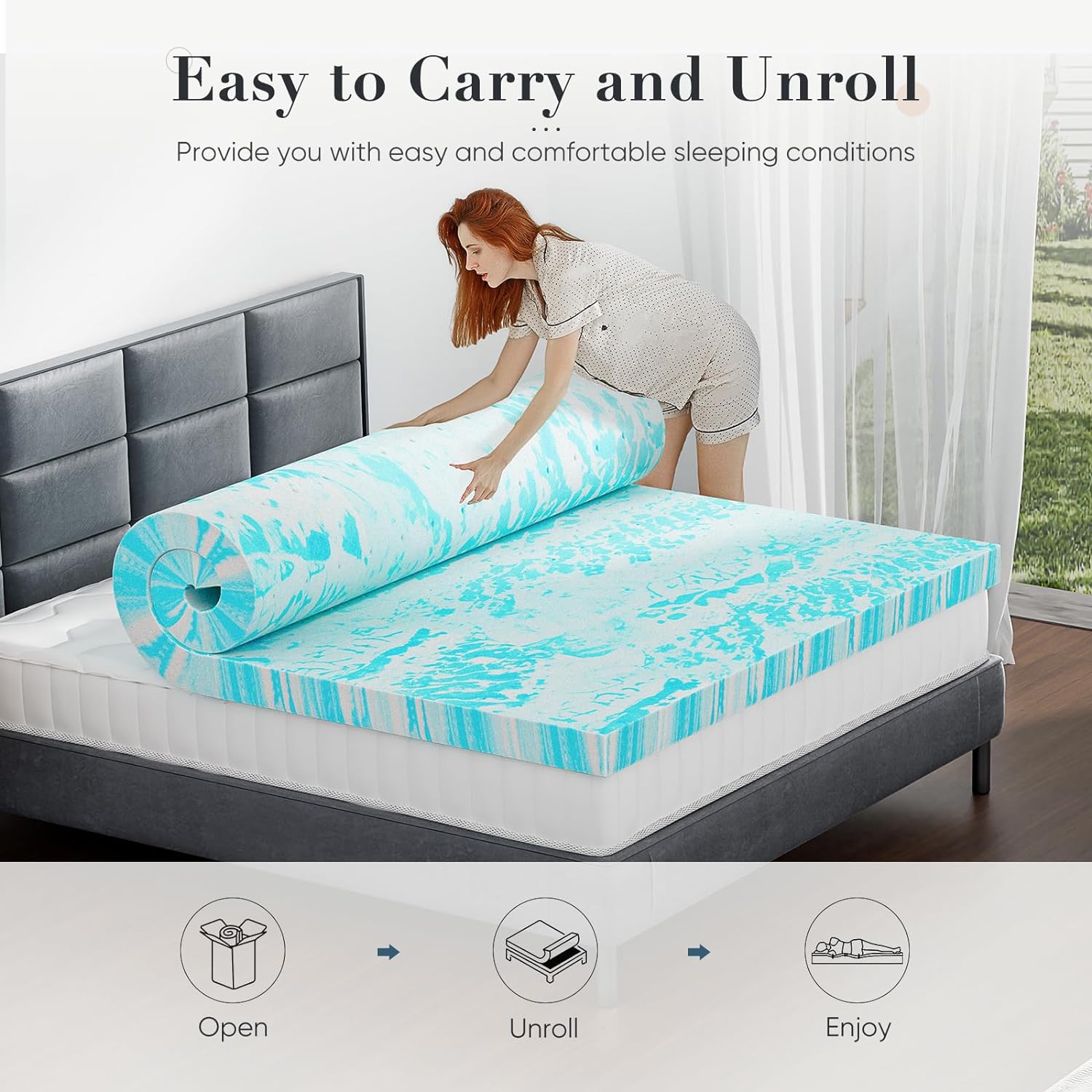AUCT 19856 - DUMOS Mattress Toppers Memory Foam King Size, 3 Inch Thick Bed Topper Pad Cooling Gel Infu - Image 3