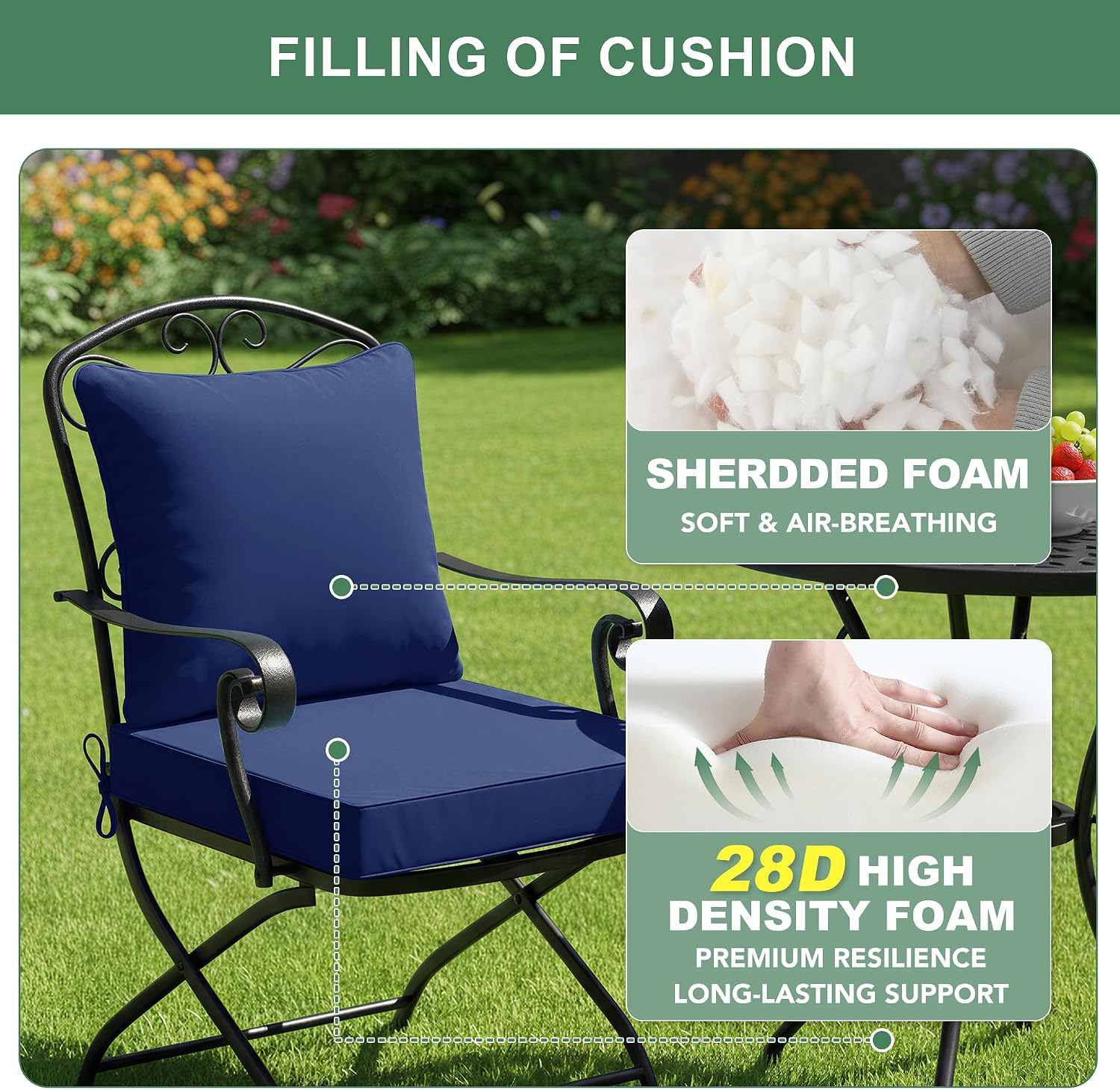 AUCT 19836 - $180 Summsun Outdoor Cushions for Patio Furniture, 24 x 24 Inch, Navy, Set of 4 - Image 4