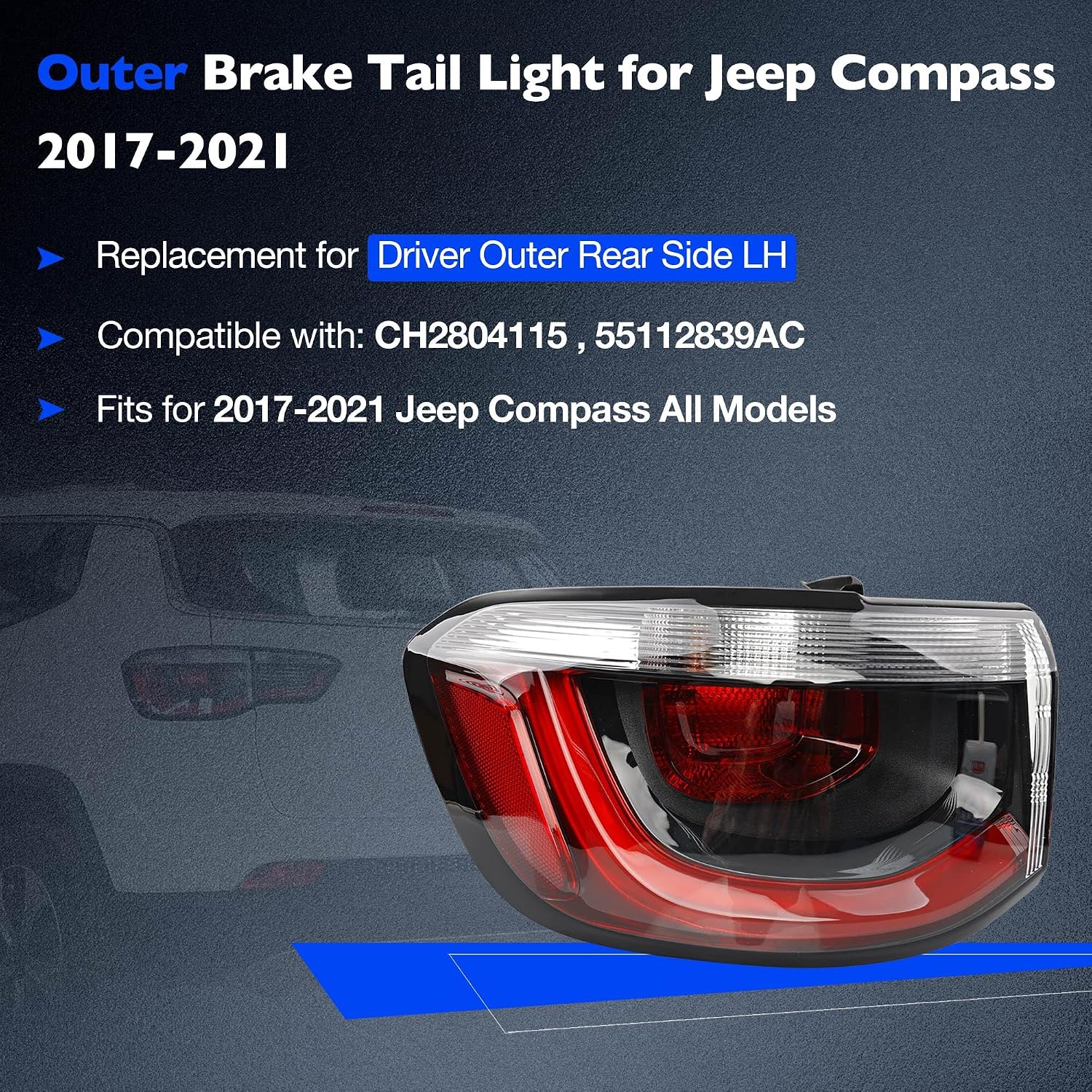 AUCT 18470 - $70 Tail Light Fits 2017-2021 Jeep Compass Rear Light Left Driver Side | Brake Outer Taill - Image 2
