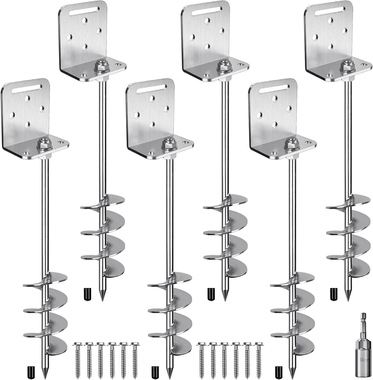 AUCT 18570 - $62 2/4/6 Pack 18" 24" Ground Anchors Screw in Shed Anchor with L Bracket Trampoline Ancho