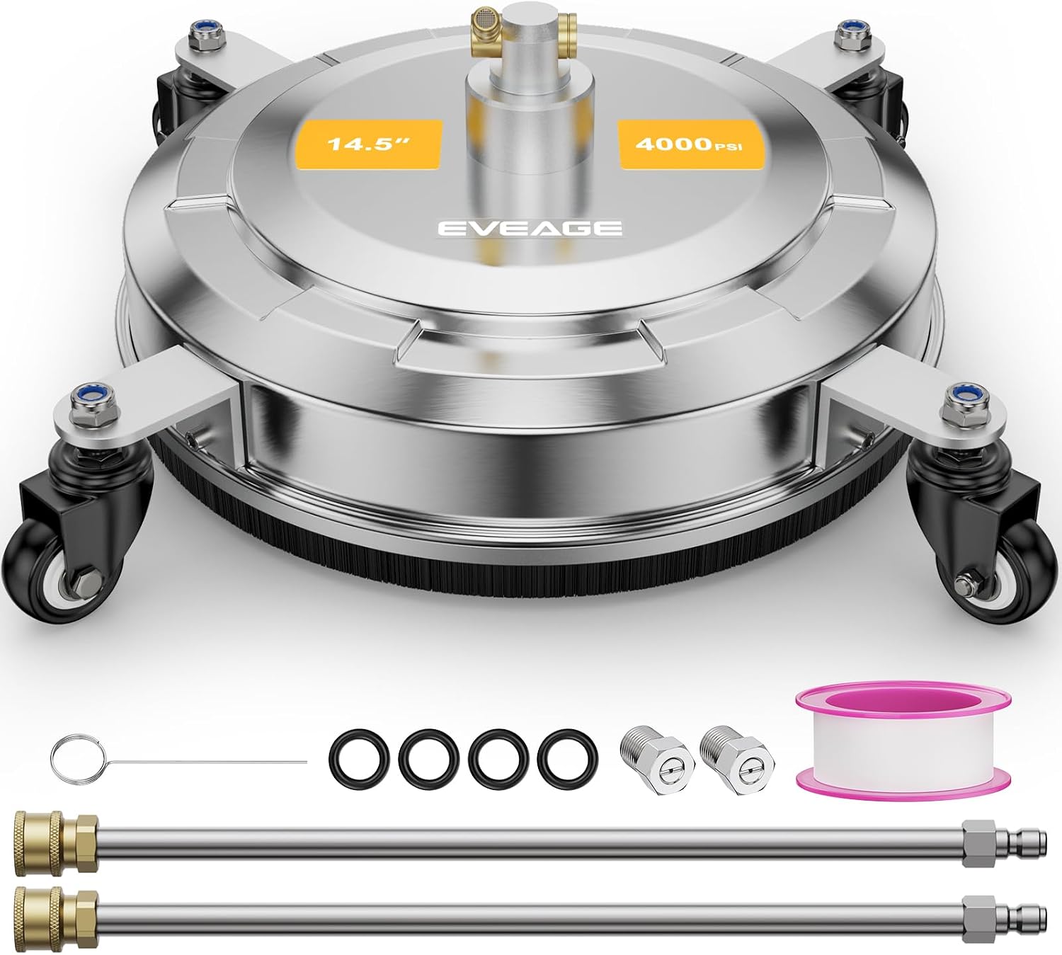 AUCT 18361 - EVEAGE 14.5" Pressure Washer Surface Cleaner,Stainless Steel Pressure Washer Accessories 4
