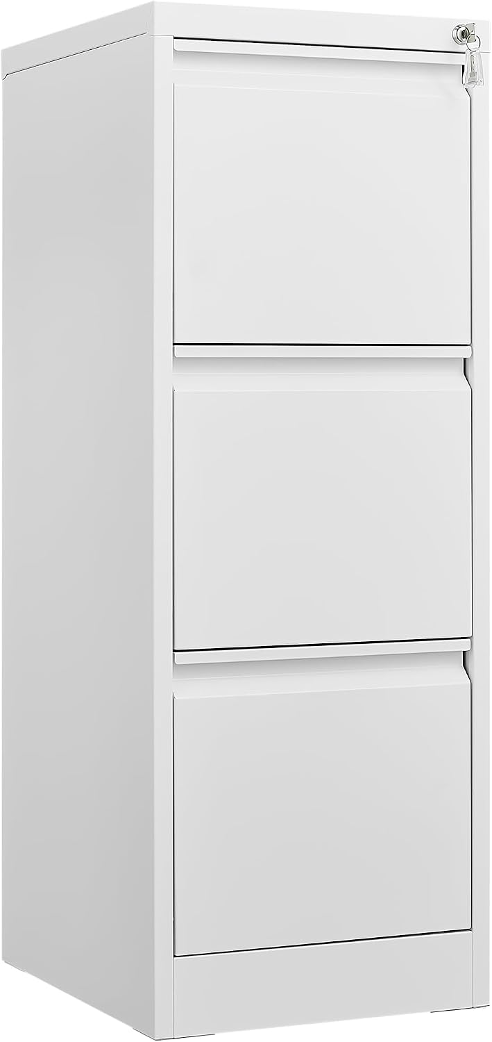 AUCT 18320l - $114 Garvee 3 Drawer File Cabinet with Lock,Heavy Duty Vertical Filing Cabinets for Home O