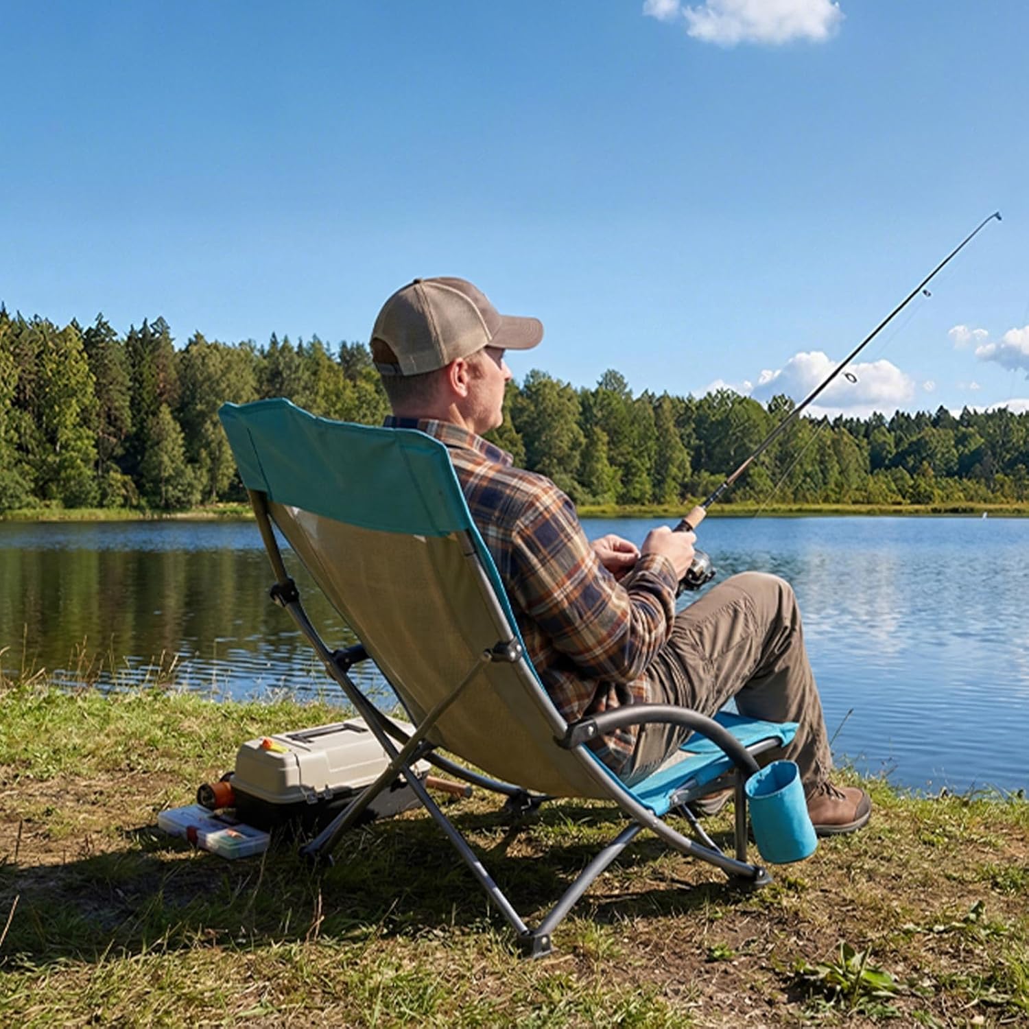 AUCT 18577 - VEVOR Folding Beach Chair, High Back Camping Chairs for Adults, with Cup Pocket, Mesh Back - Image 2