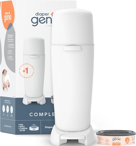AUCT 18947 - $55 Diaper Genie Complete Diaper Pail (White) Includes 1 Refill (Holds 270 Newborn Diape