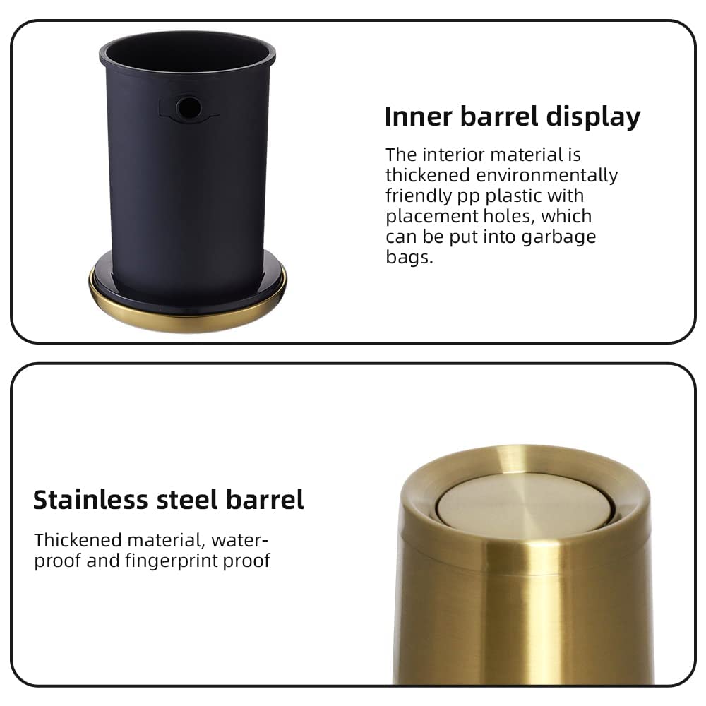AUCT 18362 - $70 10 L/3 Gallen,Gold Small Trash Can for Bathroom,Brushed Stainless Steel Garbage Can wi - Image 4