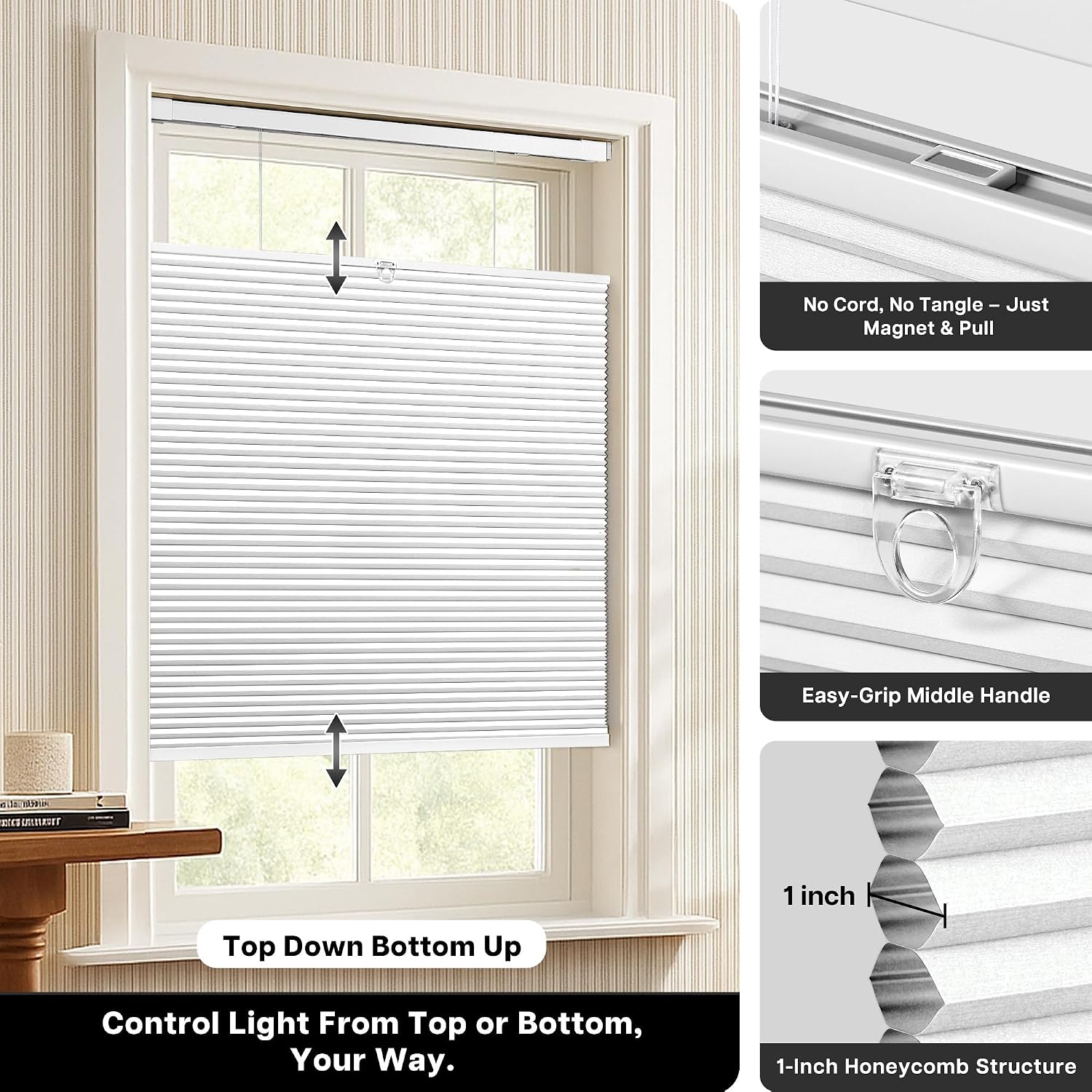 AUCT 19528 - Lazblinds No Drill TDBU Cellular Shades, 31" W x 64" H, White - Image 4