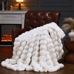 AUCT 18413 - $76 Faux Fur Throw Blanket for Couch, Fluffy Fuzzy Plush Bubble Blanket, Soft Warm Cozy Sh