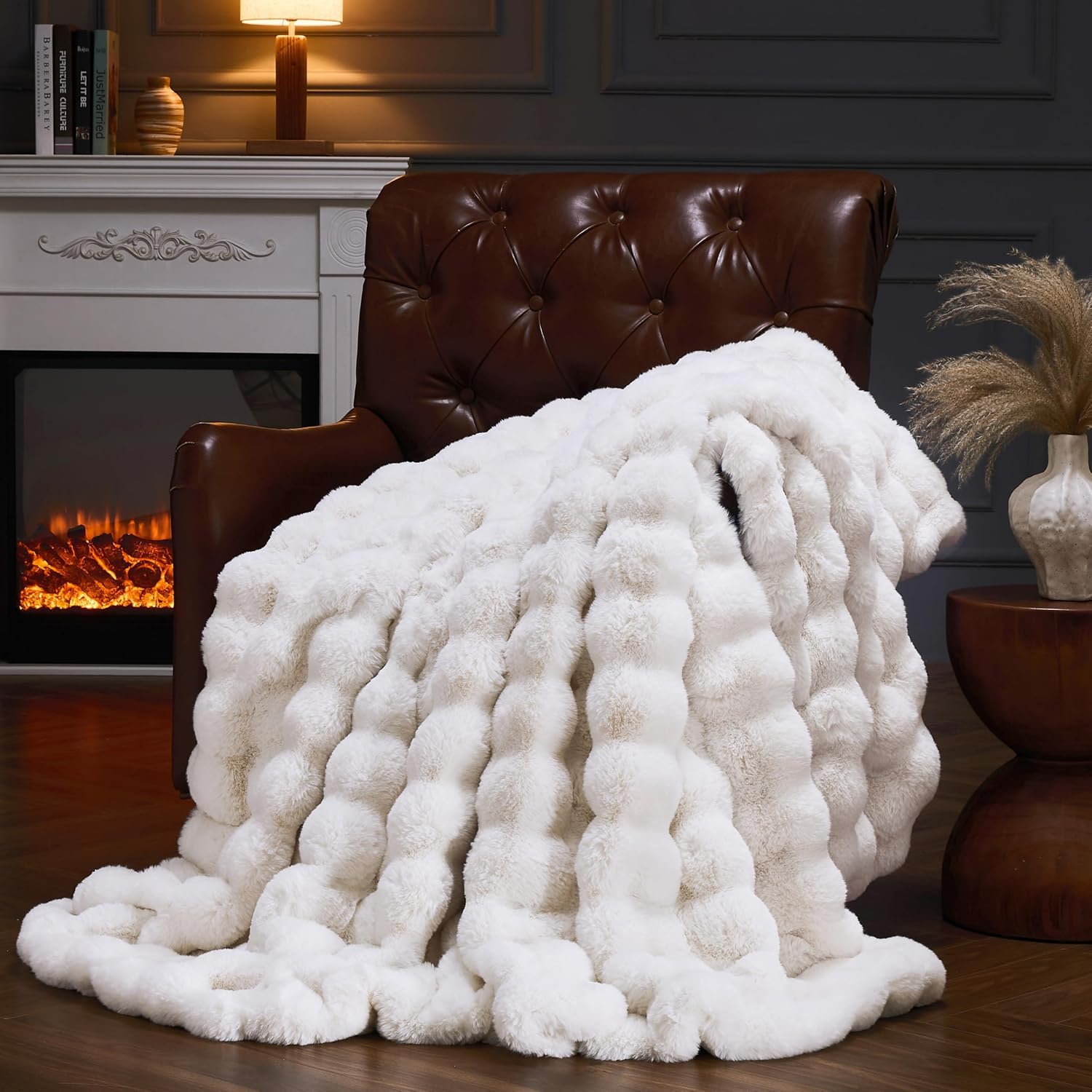 AUCT 18413 - $76 Faux Fur Throw Blanket for Couch, Fluffy Fuzzy Plush Bubble Blanket, Soft Warm Cozy Sh