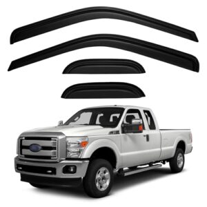 AUCT 18781 - Window Rain Guards Visors for 1999-2016 Ford F250 F350 F450 Super Duty Extended Cab, Windo
