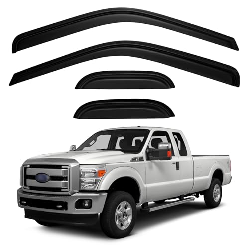 AUCT 18781 - Window Rain Guards Visors for 1999-2016 Ford F250 F350 F450 Super Duty Extended Cab, Windo