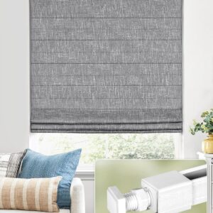 AUCT 18455 - No Drill Cordless Roman Shades, Room Darkening, 32 64 in Charcoal | Cordless fabric shades