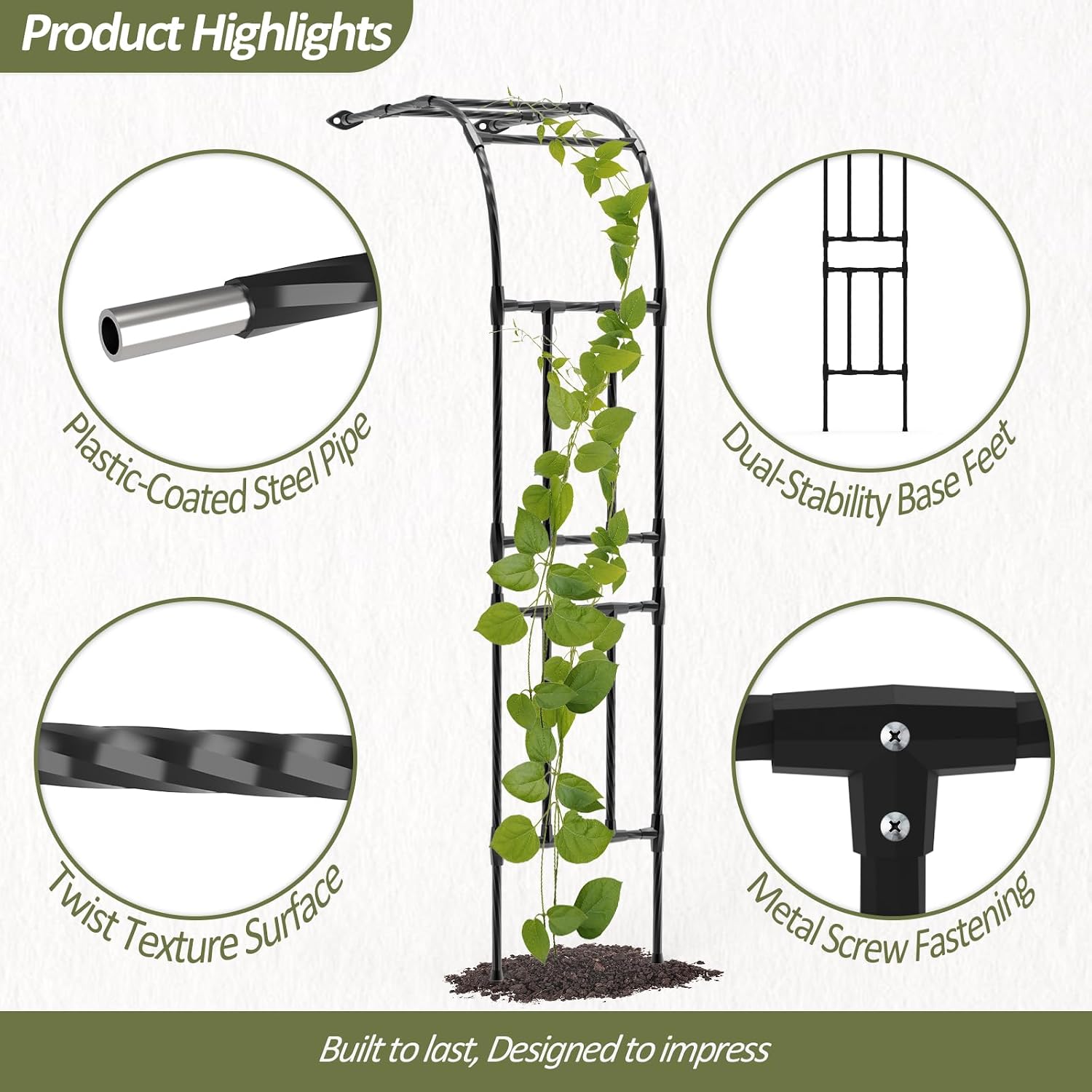 AUCT 20015 - $53 Half Garden Arch - Wall Trellis for Climbing Plants Outdoor, Metal Arch with Plastic-C - Image 3