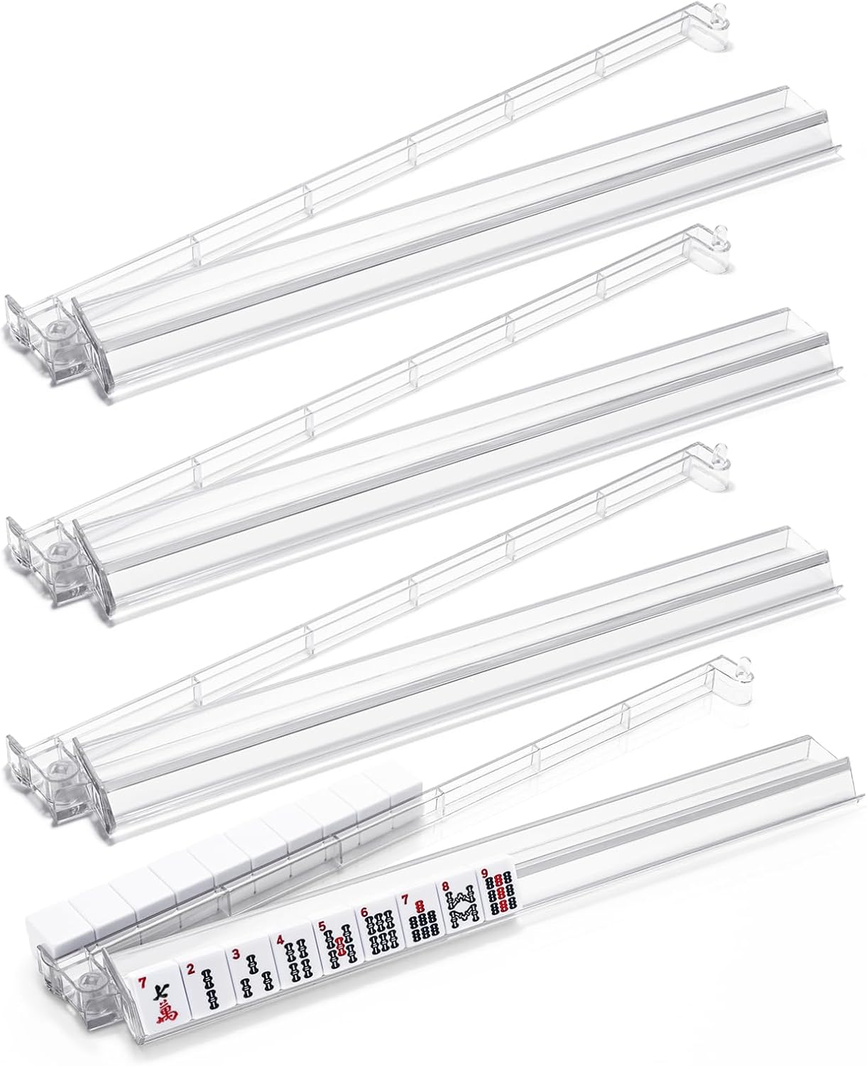 AUCT 18534 - Mahjong Racks with Pushers, 4PCS Mahjong All-in-One Tile Rack and Pusher, Clear Acrylic Am