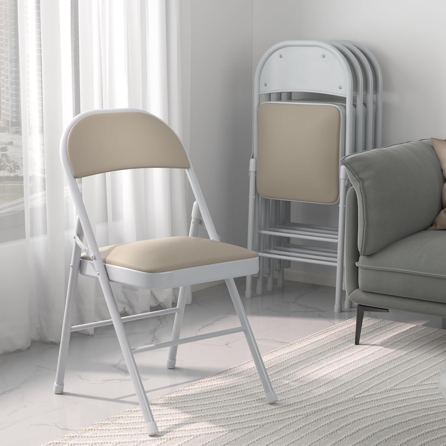 AUCT 18460 - $62 VECELO 4-Pack Folding Chairs Portable Metal with Ultra Soft PU Padded Cushion Seats fo - Image 2