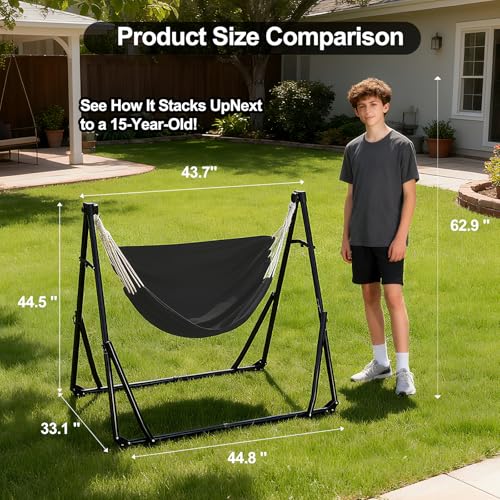 AUCT 18914 - $86 2-in-1 Hammock Chair with Stand, Portable Hammock, Black - Image 4