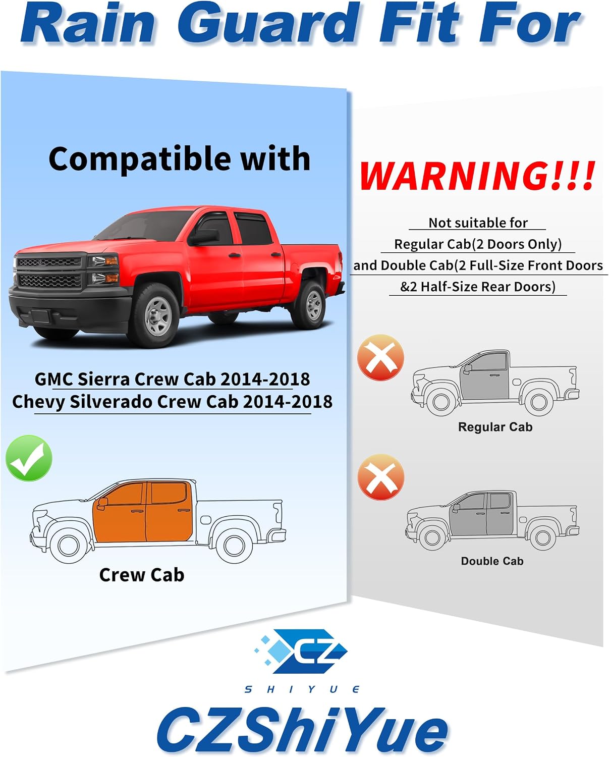 AUCT 22536 - Window Visors Rain Guards for Chevy Silverado/GMC Sierra Crew Cab 2014-2018 - Image 3
