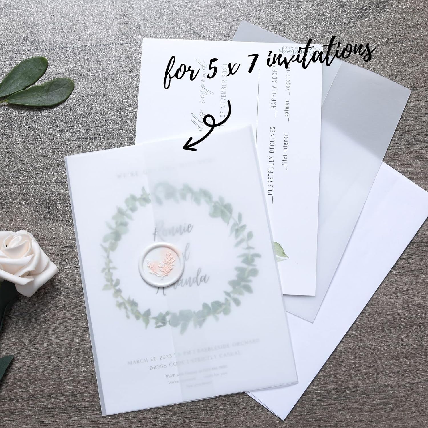 AUCT 22170 - 200 Pack Pre-Folded Vellum Jackets for 5x7 Invitations -Vellum Envelope for Wedding Invita - Image 3