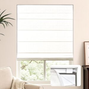 AUCT 21909 - LazBlinds No Drill Cordless Roman Shades for Windows, 23" W x 60" H, White