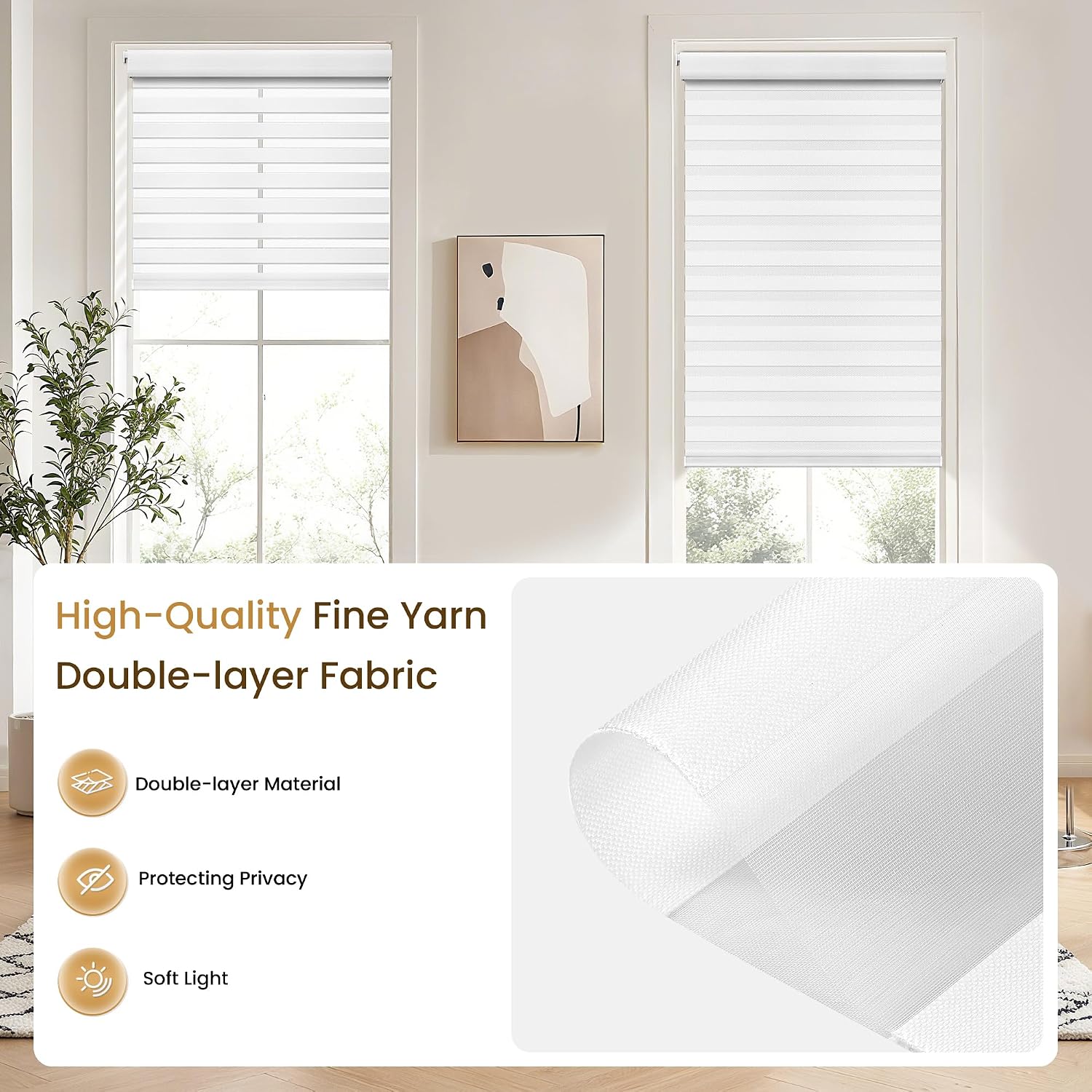 AUCT 22658 - $76 Grandekor No Drill Cordless Zebra Blinds, Dual Layer Light Filtering Day & Night Rolle - Image 3