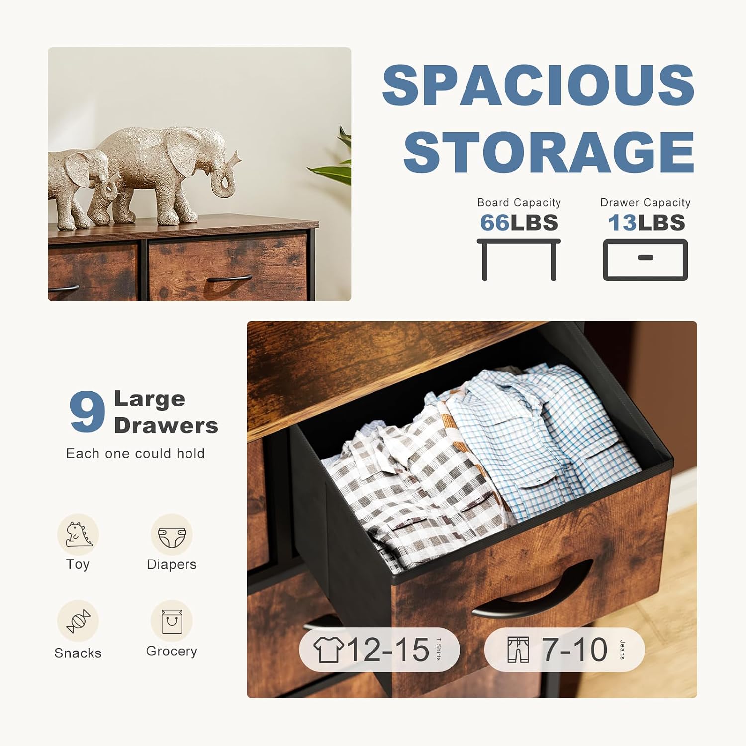 AUCT 22523 - $59 DUMOS 9 Drawer Dresser for Bedroom, Storage Organizer Chest of Drawers - Image 4
