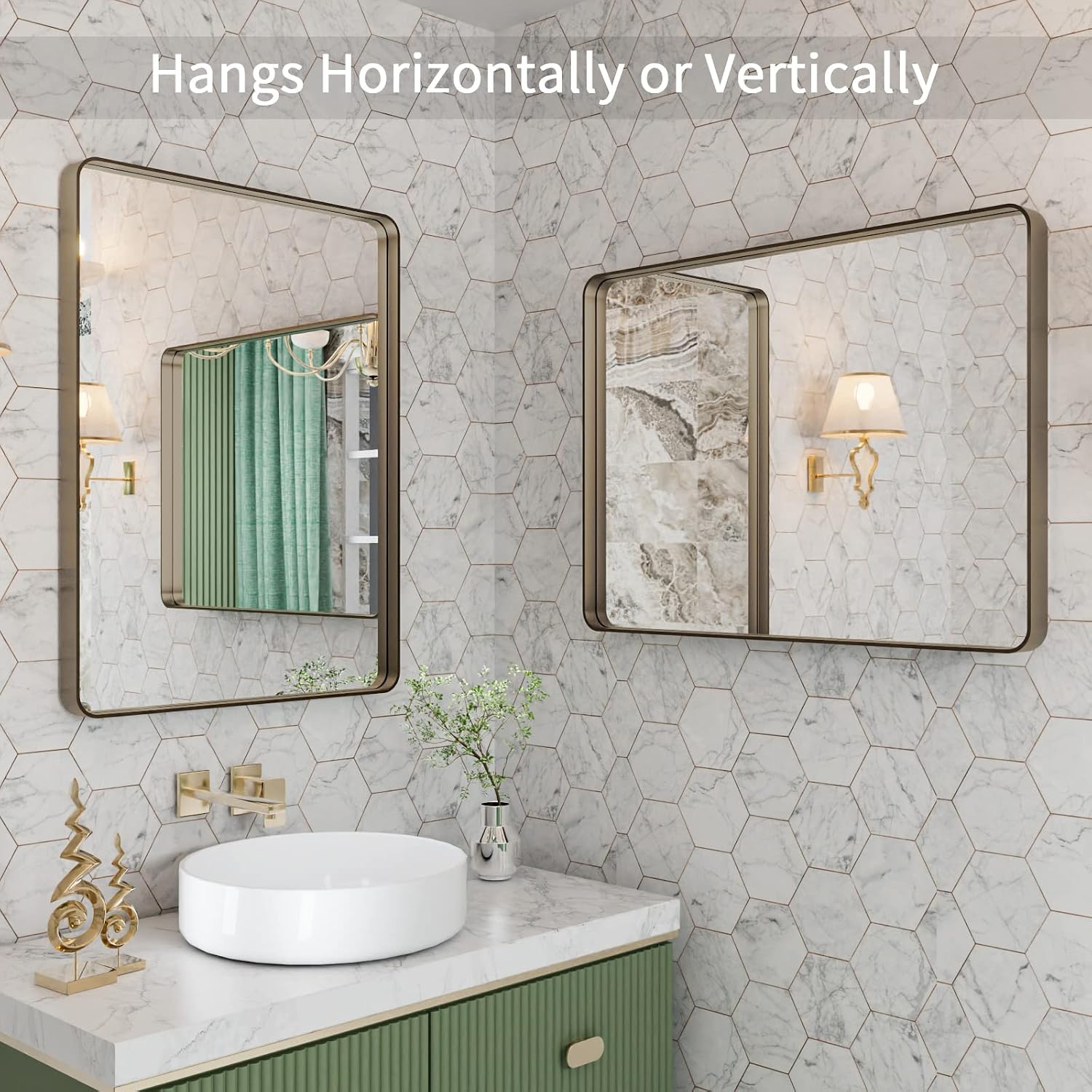 AUCT 20517m - $60 LOAAO 22"X30" Bronze Bathroom Mirrors for Vanity, Rounded Rectangle Brushed Bronze Met - Image 3